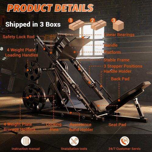 Leg Press Machines for Home Gym, 45 Degree Leg Press Machine with Linear Bearing, 2000 LBS Leg Workout Equipment with Weight Storage Posts, Professional Leg Machine for Lower Body Strength Training