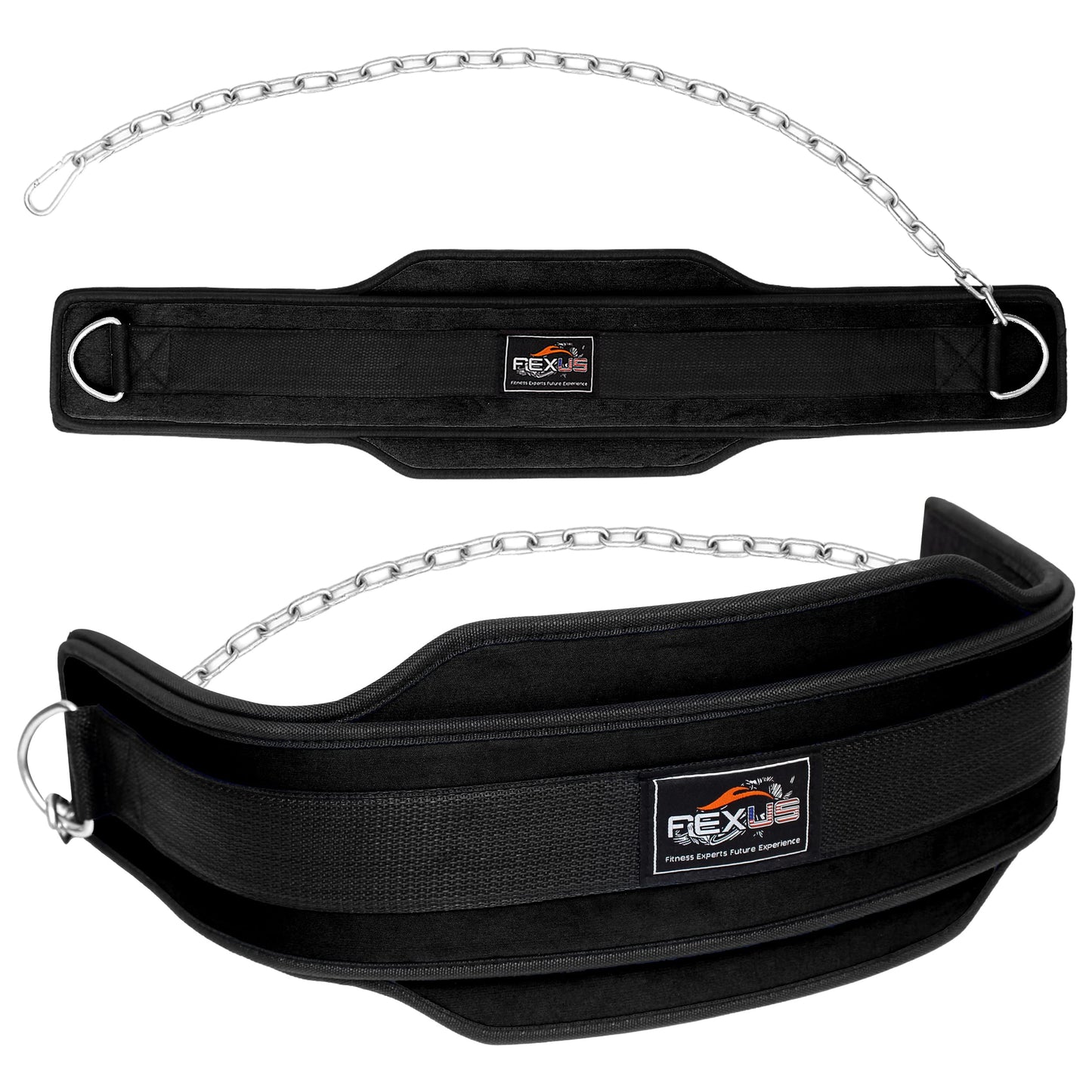Fexus Dip Belt forWeightlifting, Gym Weight Belt for Men Women- Professional Dip Squat Bodybuilding Heavy Duty Steel Chain Workout Belt with Convenient Neoprene Support (Black)