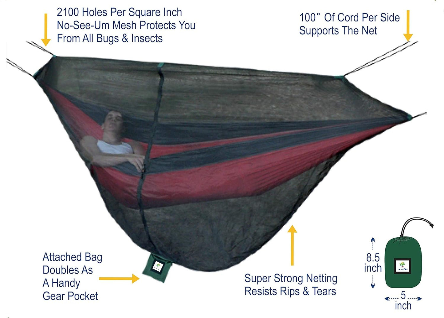 Hammock Bliss Mosquito Net Cocoon -The Ultimate Hammock Bug Net with Insect Proof No See Um Mesh – Make Hammock Camping A Bug Free Experience