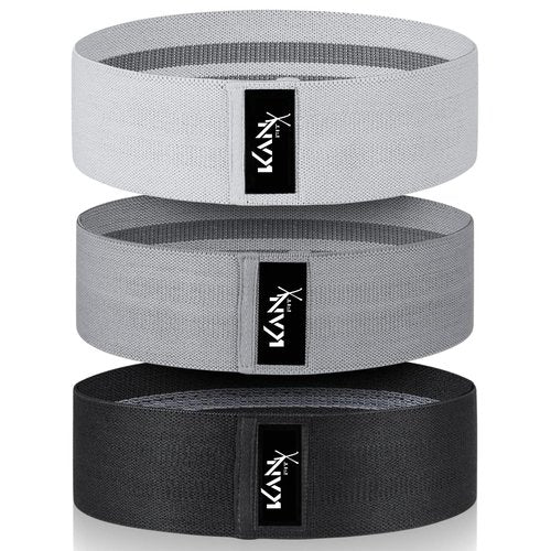 Non-Slip Resistance Bands Kan X Fit for Glutes, Legs and core Workout. Set of 3 Levels Fabric Bands for Yoga, Pilates, Fitness, Home Workout for Women and Men