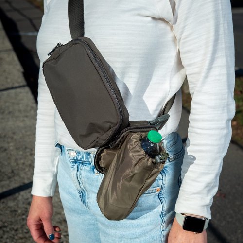 WanderFull Original Crossbody HydroBeltbag | Fanny Pack with Removable Water Bottle Holder | Adjustable Waist Bag for Carrying Your Purse, Phone, Accessories w/Tumbler Holder (Army Green)