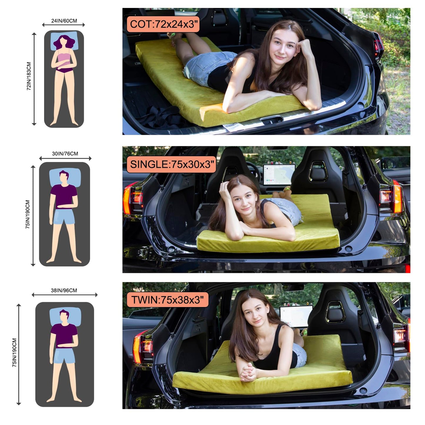 Airpanda Memory Foam Camping Mattress Sleeping Pad, 3" Thick Waterproof Portable Roll Up Sleeping Mats & Floor Mattress Pad with Pillow + Travel Bag for Camping Car Truck Tent Sleepover Kids Adult