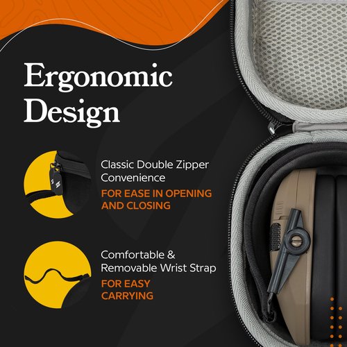 Walkers Razor Tacti-Grip Lightweight Shooting Hunting Range Slim Hearing Protection Muff with Rubber Headband (Flat Dark Earth) Bundle with Protective Case