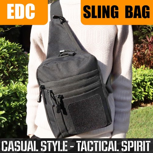 SXJWISHES Tactical Sling Bag for Men EDC Crossbody pack Tactical Shoulder Backpack Waist Bags for Women (Black)