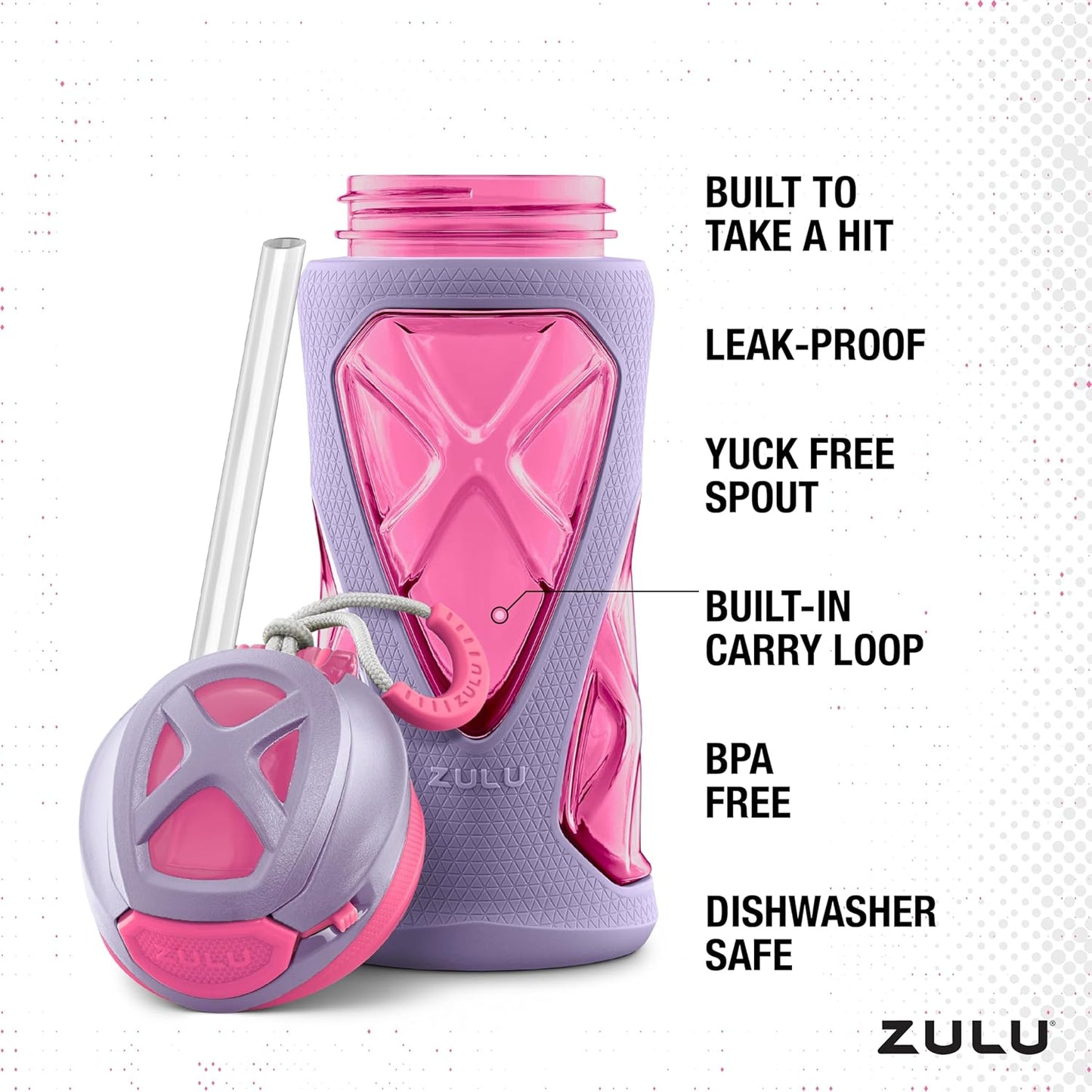 ZULU Torque 16oz Plastic Kids Water Bottle with Silicone Sleeve and Leak-Proof Locking Flip Lid