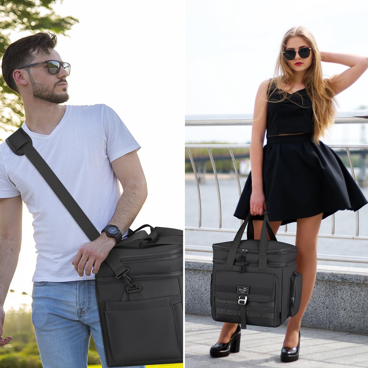 YOUNGOA 36L Large Soft Cooler Insulated Cooler Bag Soft Sided Collapsible Coolers for Travel, Camping, Beach. Leakproof, Waterproof, Expandable, 36L (Black)