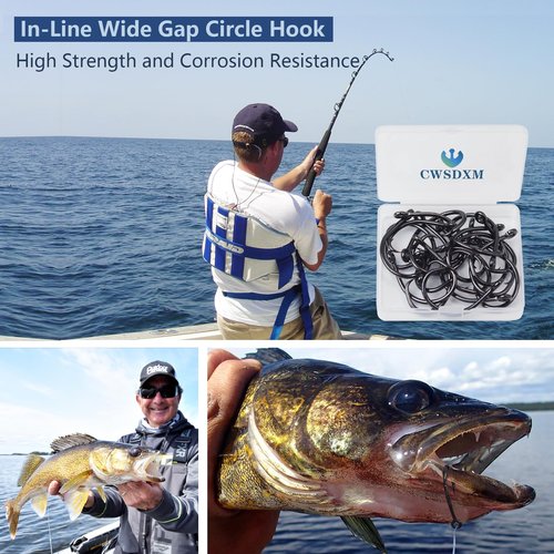 CWSDXM Circle Hooks Saltwater 20 pcs in-Line Wide Gap Fishing Hooks for Catfish 4X Strong High Carbon Steel Mustad Hooks for Tuna, Carp, Catfish, Bass,Size 1,1/0,2/0,3/0,4/0,5/0,6/0,8/0,10/0 (10/0)