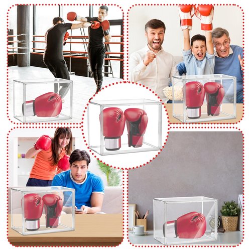 Clear Boxing Glove Display Case - Self-Assembly, UV-Protected With Black Base for Full Size Baseball and Boxing Gloves