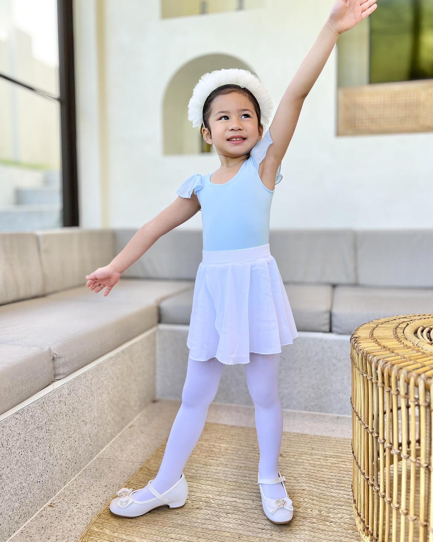 Stelle Girls' Ultra Soft Pro Dance Tight/Ballet Footed Tight(Toddler/Little Kid/Big Kid),WT,L White