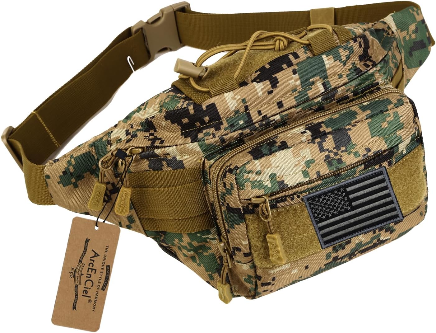 ArcEnCiel Tactical Fanny Pack for Men Waist Bag Military Hip Belt Outdoor Hiking Fishing Bumbag with Patch