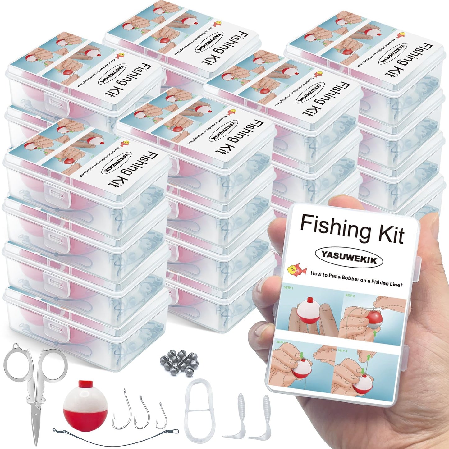 24 Pack Mini Fishing Kits Bulk Small Emergency Survival Fishing Kits Outdoor Compact Fishing Tackle Kits with Case for Beginner Christmas Shoebox Fillers for Age 9-14 Fishing Party Favors
