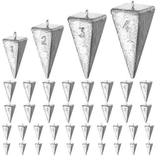 Hiboom 42 Pcs Pyramid Sinker Weights for Fishing Kit 1 oz 2 oz 3 oz 4 oz Fishing Weights Rig Freshwater Saltwater Fishing Pyramid Sinkers for Ocean Surf Fishing Gear Tackle