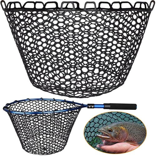 Dovesun Rubber Fishing Net Replacement Netting without Handle Clear Black Fishing Nets for Fish Fly Fish Landing Net Bag for Freshwater Saltwater Foldable Trout Net Rubber Mesh 5 Sizes