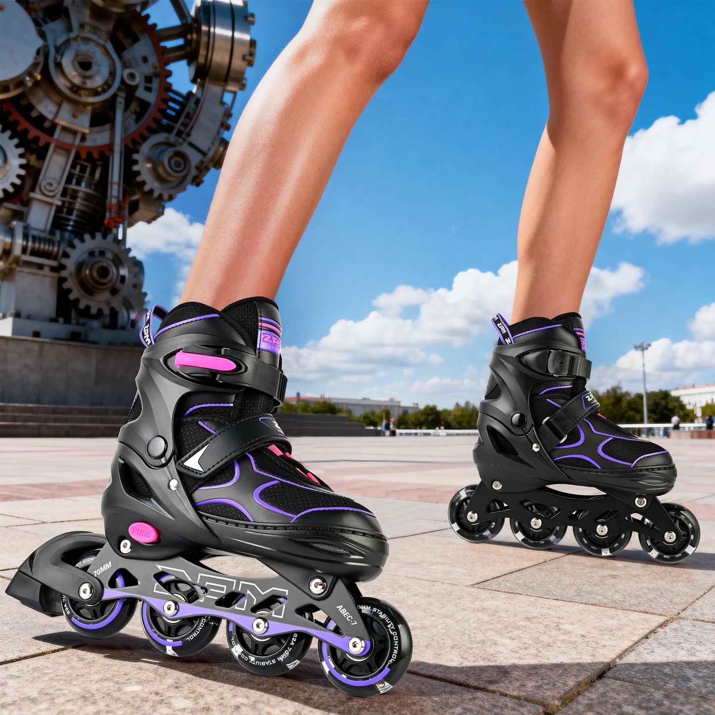 2PM SPORTS Inline Skates for Kids Girls Ages 4-8 8-12 3-5 4-6 6-12 10-12 with Light Up Wheels, Adjustable Kids Roller Skates Blades for Adults Women Beginners Youths Indoor Outdoor Purple, Medium