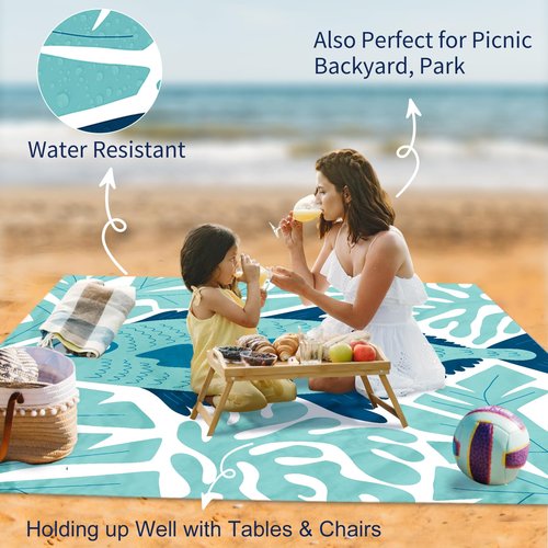WTVIDAS Large Beach Blanket Waterproof Sandproof 79"x 83" for 1-4 Adults,Quick Drying Beach Mat,Lightweight & Durable,Beach Essentials for Family Beach Camping Travel Picnic(Green Fish)