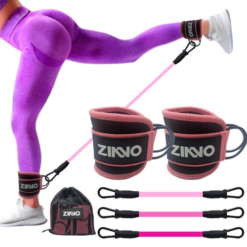 ZINNO Ankle Resistance Bands-Short Booty Bands for Women, Glutes Workout Equipment Set with Cuffs, Straps-for Heavy Leg Training, Pink Weights for Exercise Mats Home Workout