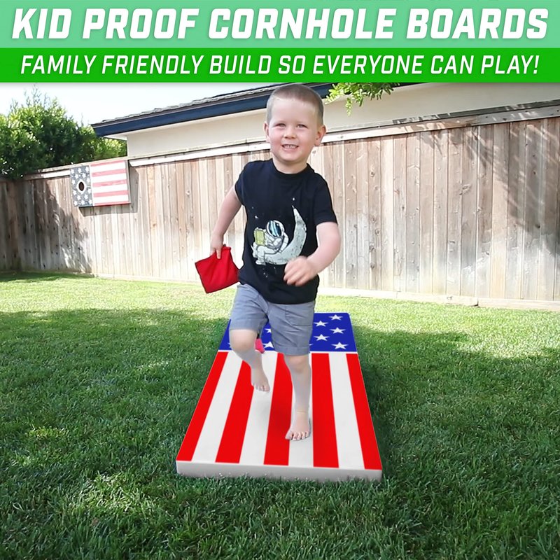 GoSports 4 ft x 2 ft All Weather Outdoor Cornhole Game Set - Heavy-Duty Plastic Weatherproof Boards Includes 8 Bean Bags & Game Rules