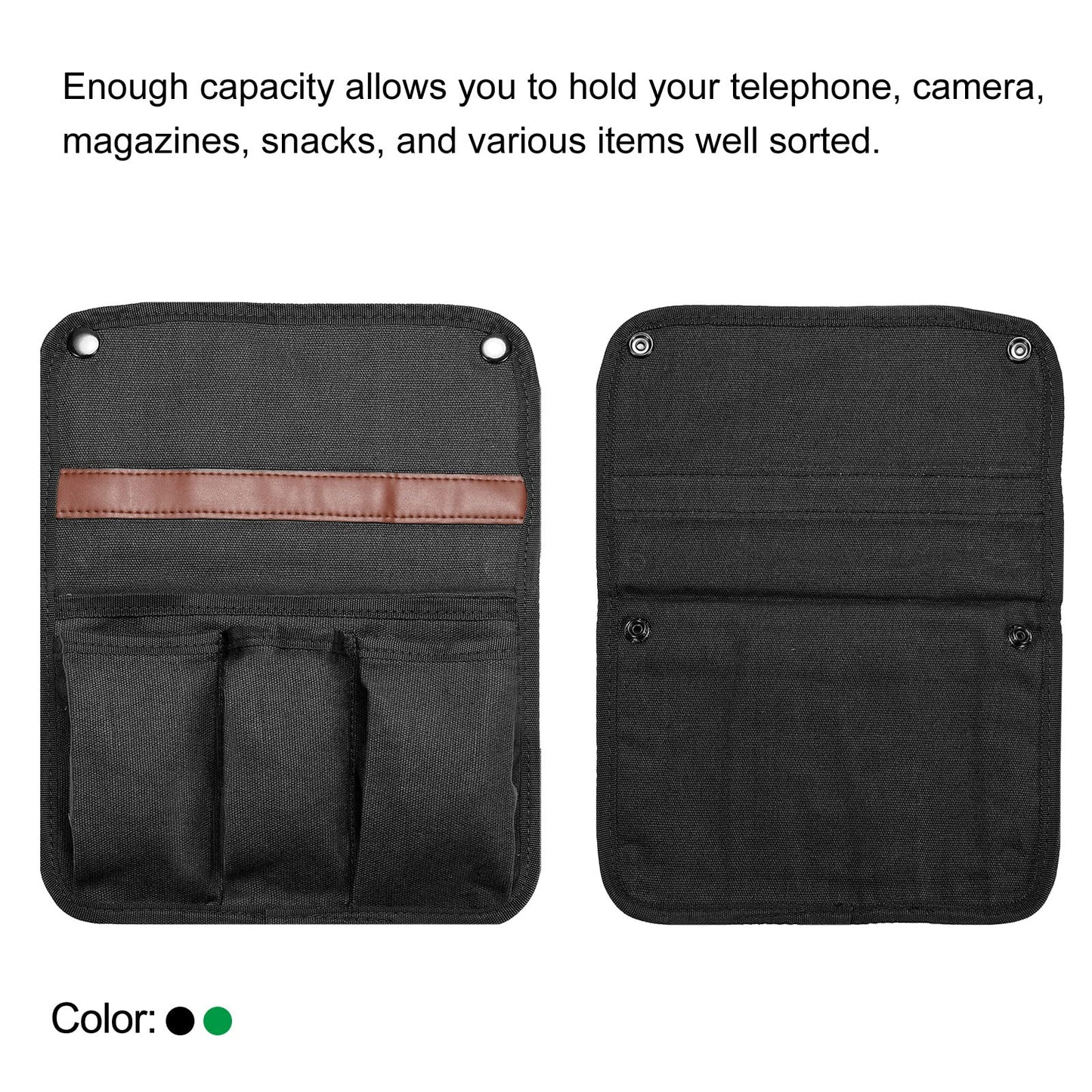 PATIKIL Chair Armrest Organizer, 2 Pack Outdoor Folding Chairs Arm Rest Side Magazines Snacks Bag Waterproof Storage Pouch for Camping, Black Green