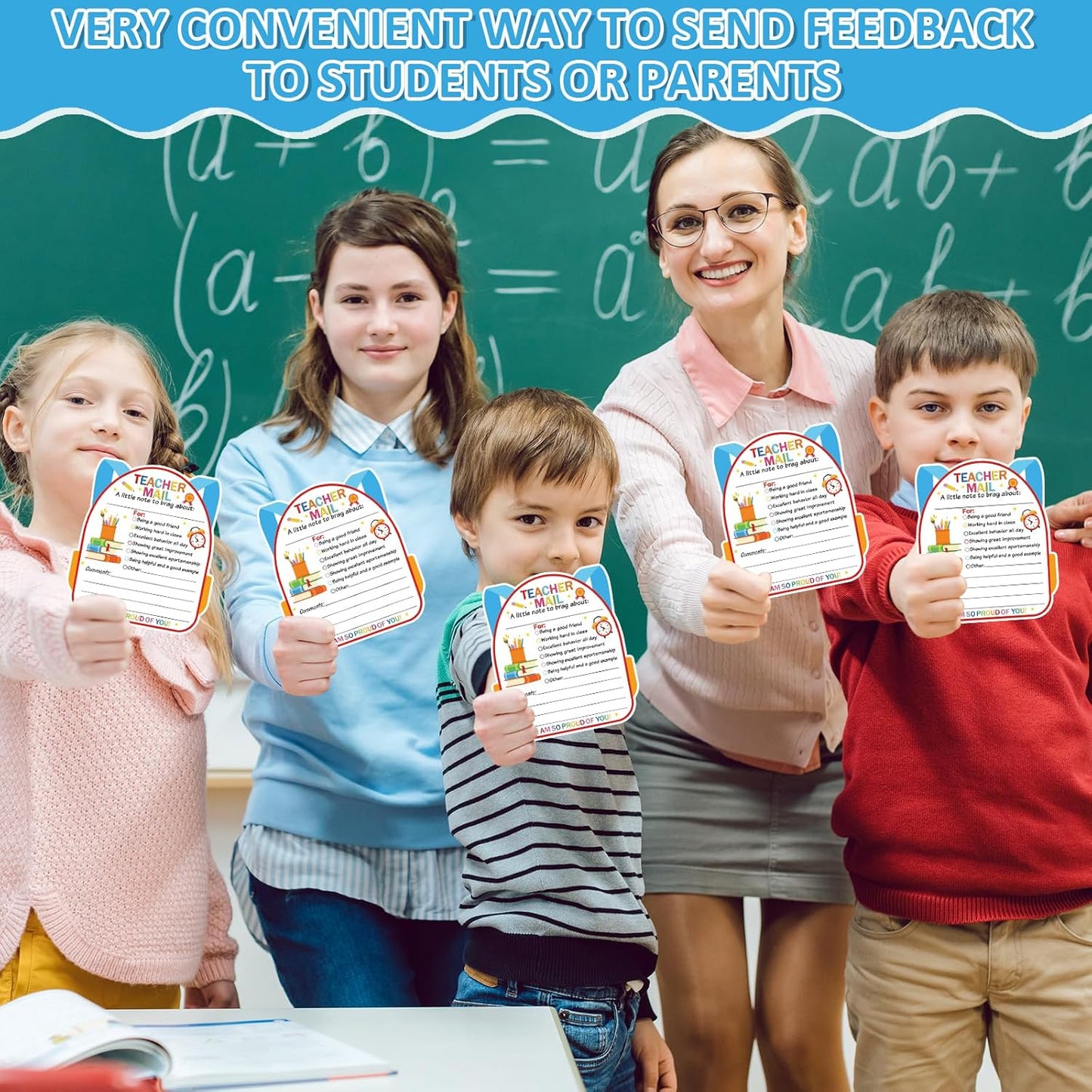 50Pcs Teacher Mail Notes to Parents, Smiley Face Happy Mail Postcards Classroom Good Behavior Incentive Motivational Cards to Send Home for Preschool Kindergarten Elementary School Teacher Supplies