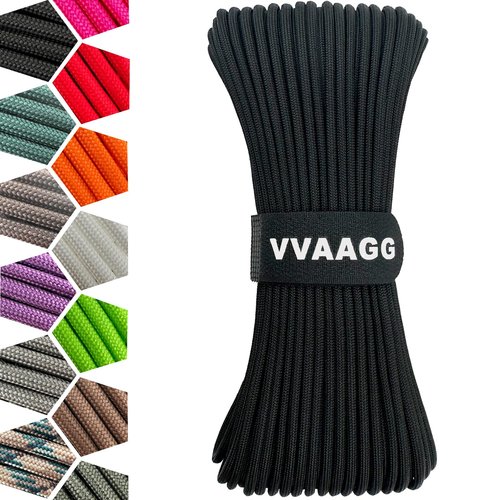 VVAAGG 1000 Black Paracord Rope 100FT Utility Nylon Heavy Duty 12 Strand Parachute Cord for Camping, Tent, Clothsline, Outdoor Hiking, Fishing, Survival Braceletand, Marine Weatherproof Rope (100FT)