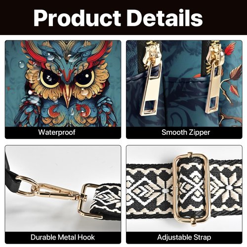wiuurs Owl Sling Bag for Women Small Leather Crossbody Bags Travel Sling Backpack with Adjustable Strap for Running Hiking
