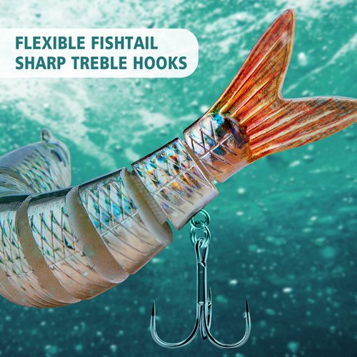 CharmYee Bass Fishing Lures with Hot Stamping Foil Designed Highly Realistic 8 Multi Jointed Swimbaits for Freshwater Saltwater Bass Trout Fishing Bait