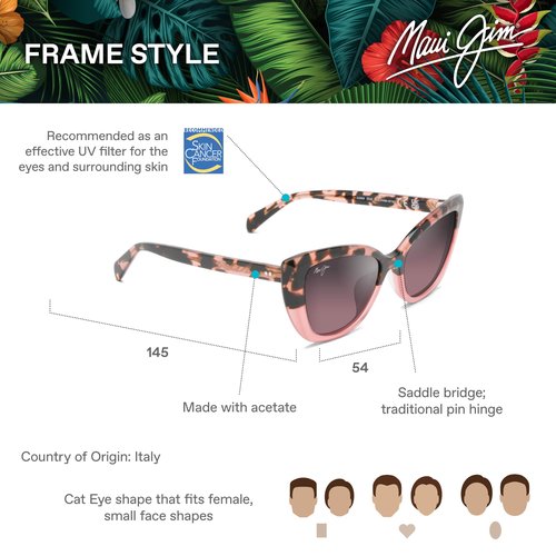 Maui Jim Women's Blossom Polarized Cat Eye Sunglasses, Pink Havana w/Rose/Maui Rose, Small