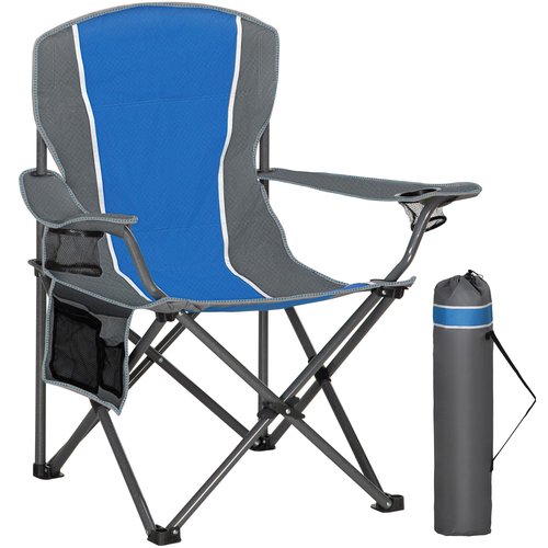 HIGH POINT SPORTS Portable Camping Chair, Heavy Duty Outdoor Folding Chair with Armrest, Foldable Camp Chair with Cup Holder, Portable Lawn Chair for Adults Support 350 LBS, Blue-Gray