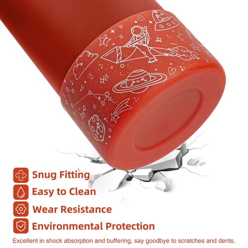 Omoojee Water Bottle Boot Sleeve, 12-24oz Protective Silicone Boot Compatible with Hydro Flask Water Bottle, Simple Modern, Yeti, Red (Universe, Astronaut)