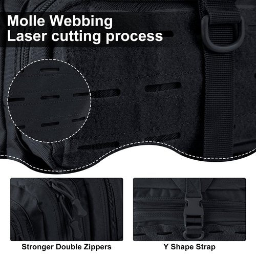 Goture Military Tactical Backpack, 45L Large Army Tactical Back Pack, 900D Waterproof 3 Day Molle Assault Pack Bug Out Bag for Men Outdoor Hiking Hunting Camping Rucksack Daypack Black