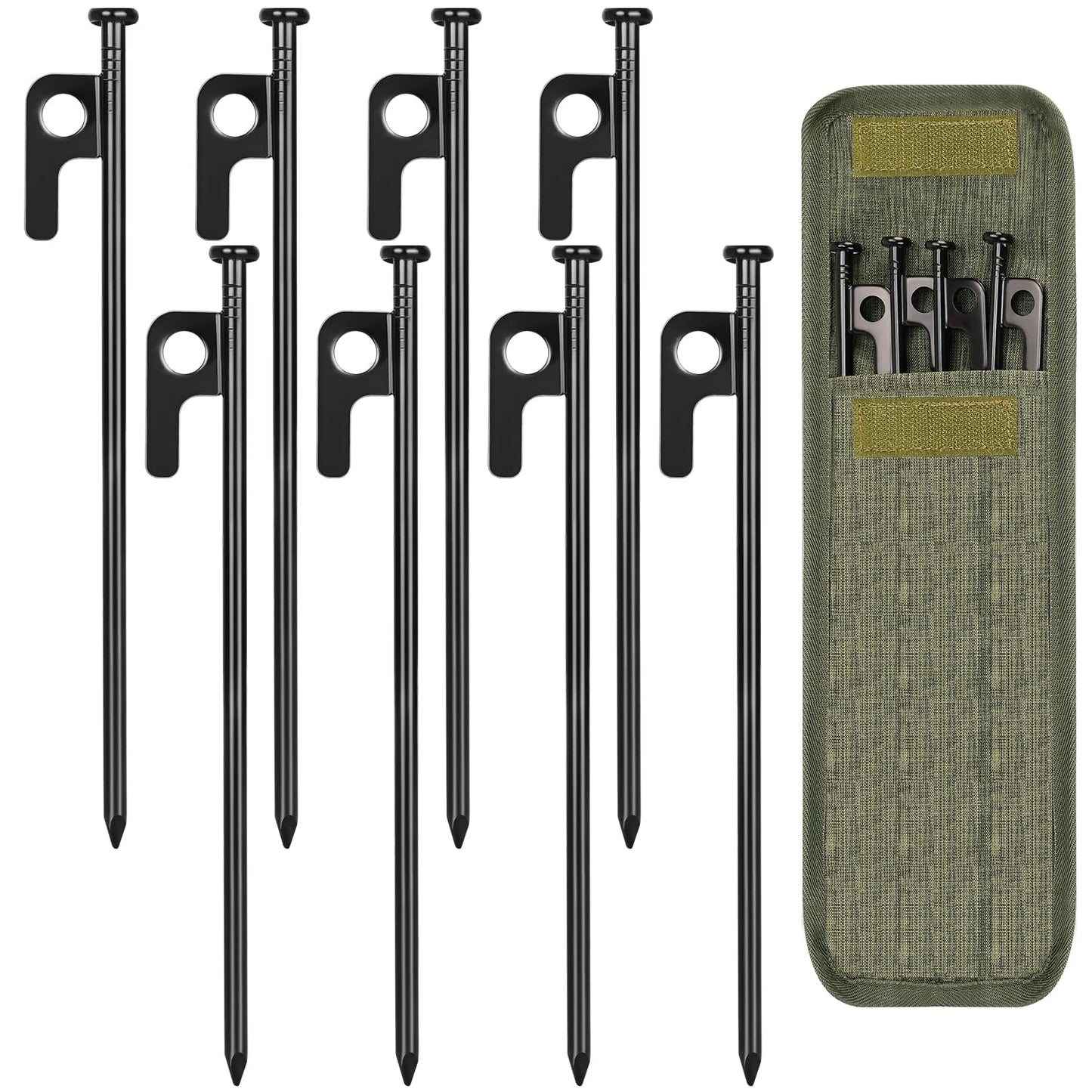 8 Pack 8in Heavy Duty Forged Steel Tent Stakes, with Storage Bag, for Camping