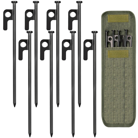 8 Pack 8in Heavy Duty Forged Steel Tent Stakes, with Storage Bag, for Camping