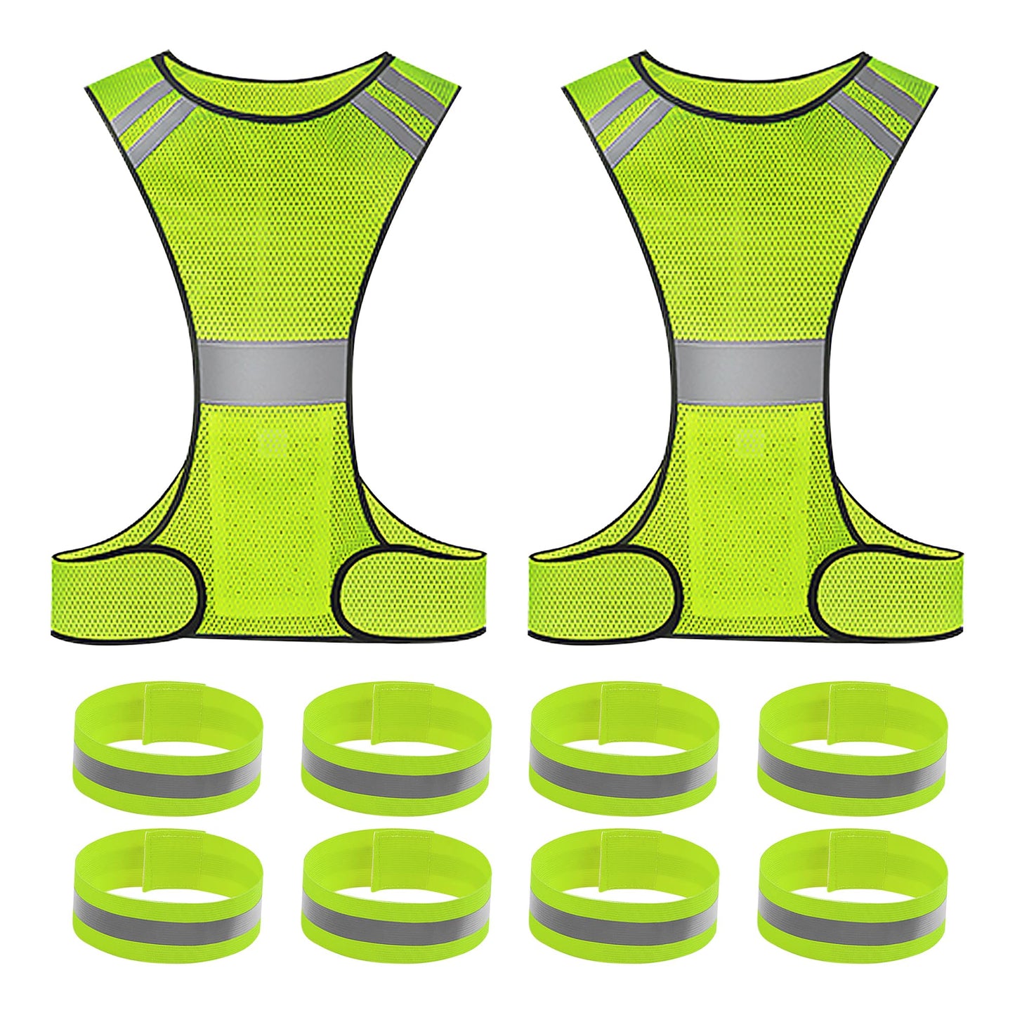 GOOFIT 2 Reflective Safety Vest, High Visibility, Breathable Vest, Lightweight Vest, Adjustable Reflectors for Running, Bicycle, Cycling and Jogging, for Men Women, with 8 Reflective Bands