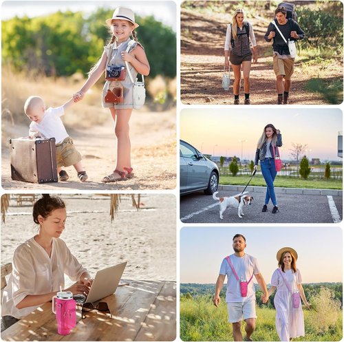 Water Bottle Holder with Strap for Stanley Cup Accessories 40 oz Water Bottle Carrier Bag with 2 Pocket Sling Neoprene,Adjustable Strap& Straw Cover.Water Bottle Sleeve for Walking Hiking Camping Gym