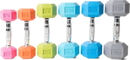Color Coated Hex Dumbbells with Chrome Handle - CAP Barbell Weights for Strength Training