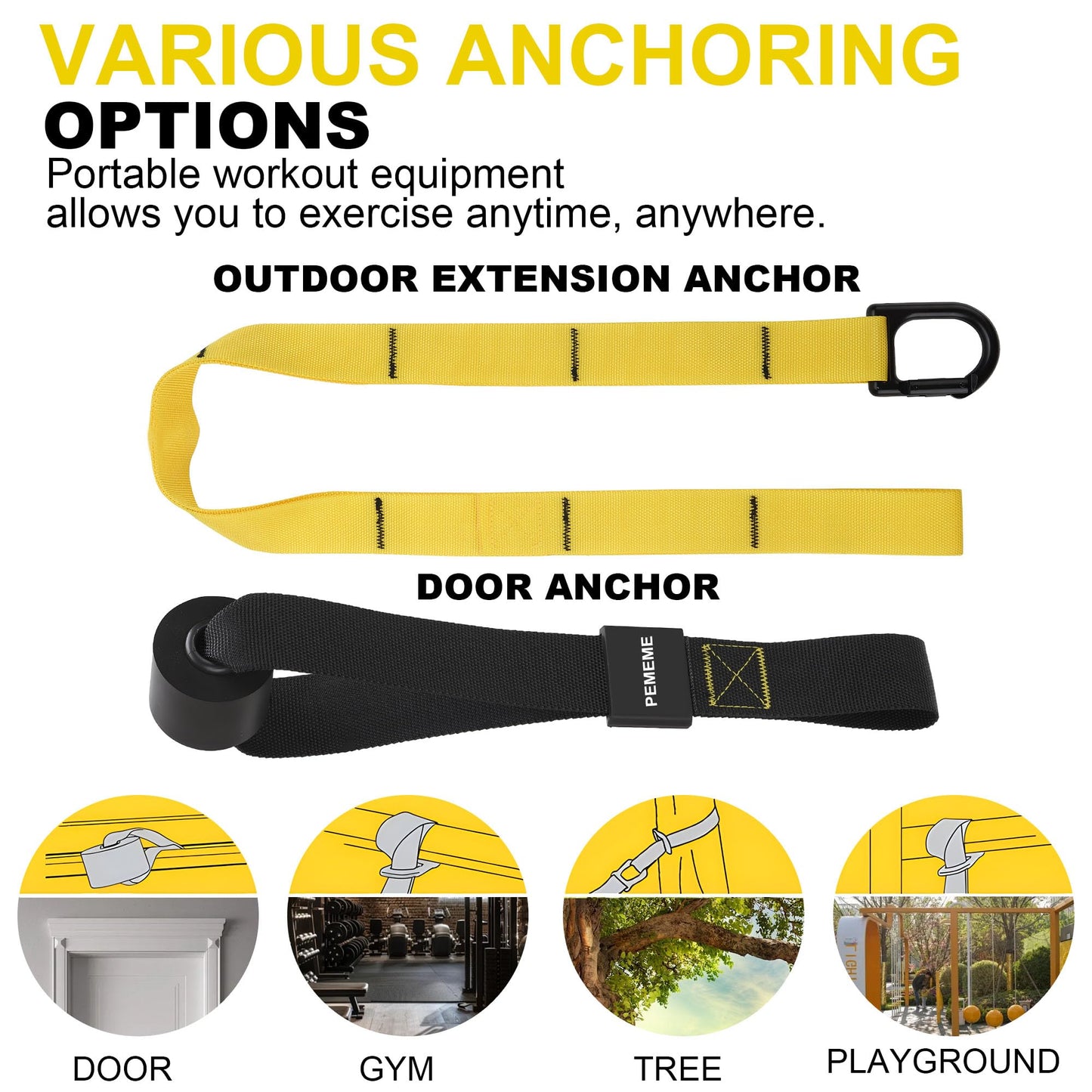 Home Resistance Training Kit | Full-Body Workout with Suspension Trainer Straps, Door Anchor, Handles, and Carrying Bag | Complete Home Gym Equipment (Yellow)