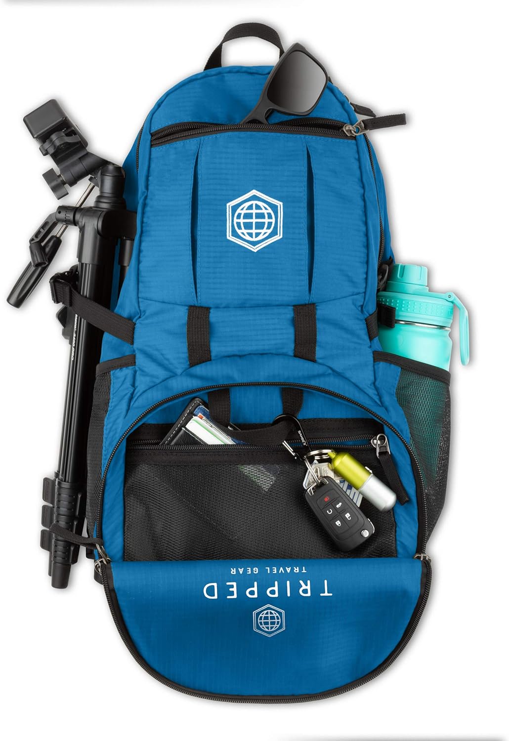 TRIPPED Travel Gear Traveling Backpack- Foldable collapsible lightweight backpack for travel (Blue) 35 liters