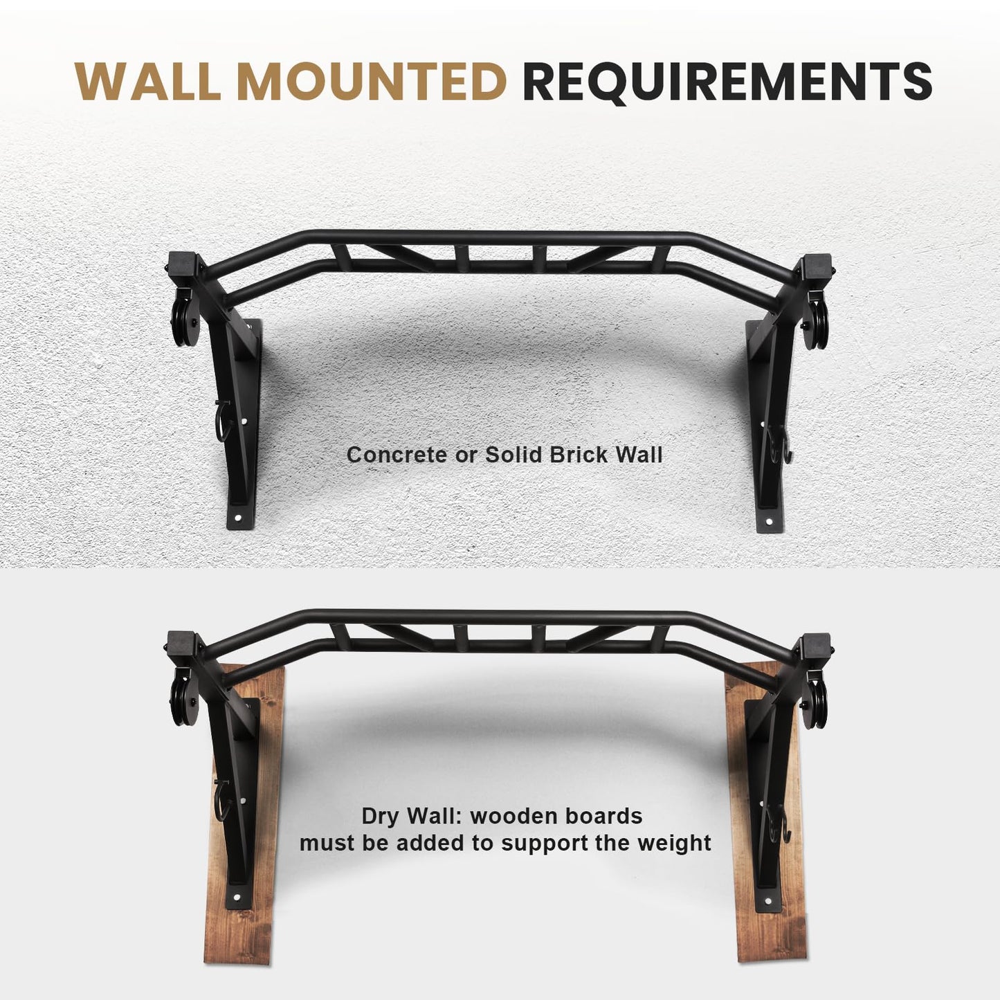 LIONSCOOL Multifunctional Wall Mounted Pull Up Bar with Pulley System (48" APART)