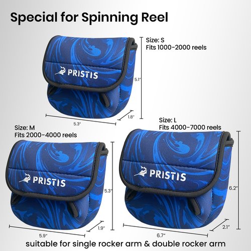 Pristis Spinning Reel Cover, Protective Pouch Bag made of 3mm Thick Impact Resistant Neoprene, Soft Adjustable Fishing Storage Protection Sleeve Case Accessory Gear for 4000-7000 series, size: L