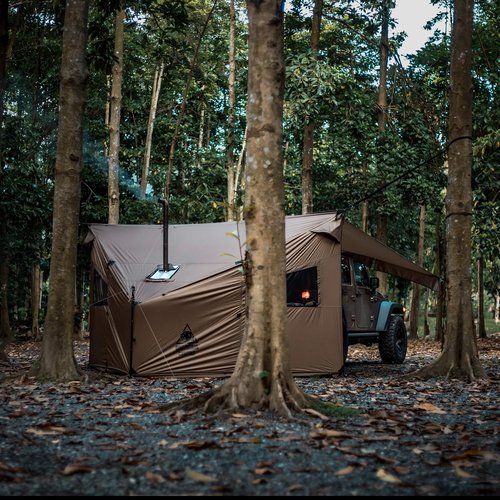 OneTigris COZSHACK Hot Tent, Large Spacious 4 Person Tent with Stove Jack, Windproof Waterproof Tent for Wood Stove Bushcraft Camping Travel Truck Family (Coyote Brown)