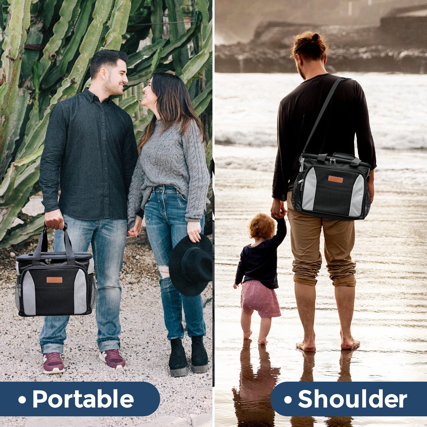 Yuzerfortalbe 25L Cooler Bag, Black, Nylon, Insulated, Collapsible, Lightweight, for Travel, Picnic, Camping, Grocery, Shopping