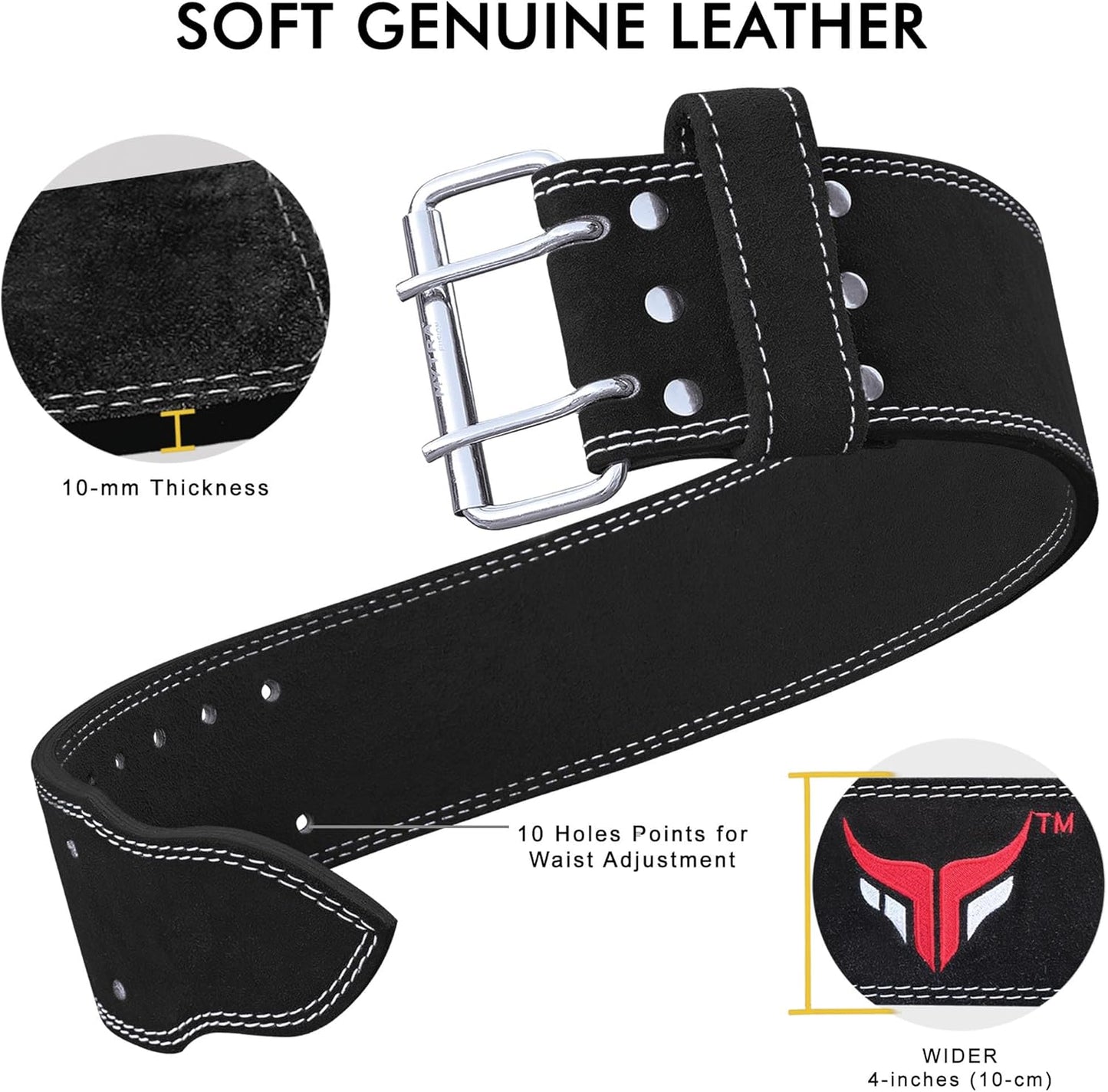 Mytra Fusion Weight Lifting Belt Double Prong Buckle Power Lifting Belt Leather Weightlifting Belt for Training Gym Workout