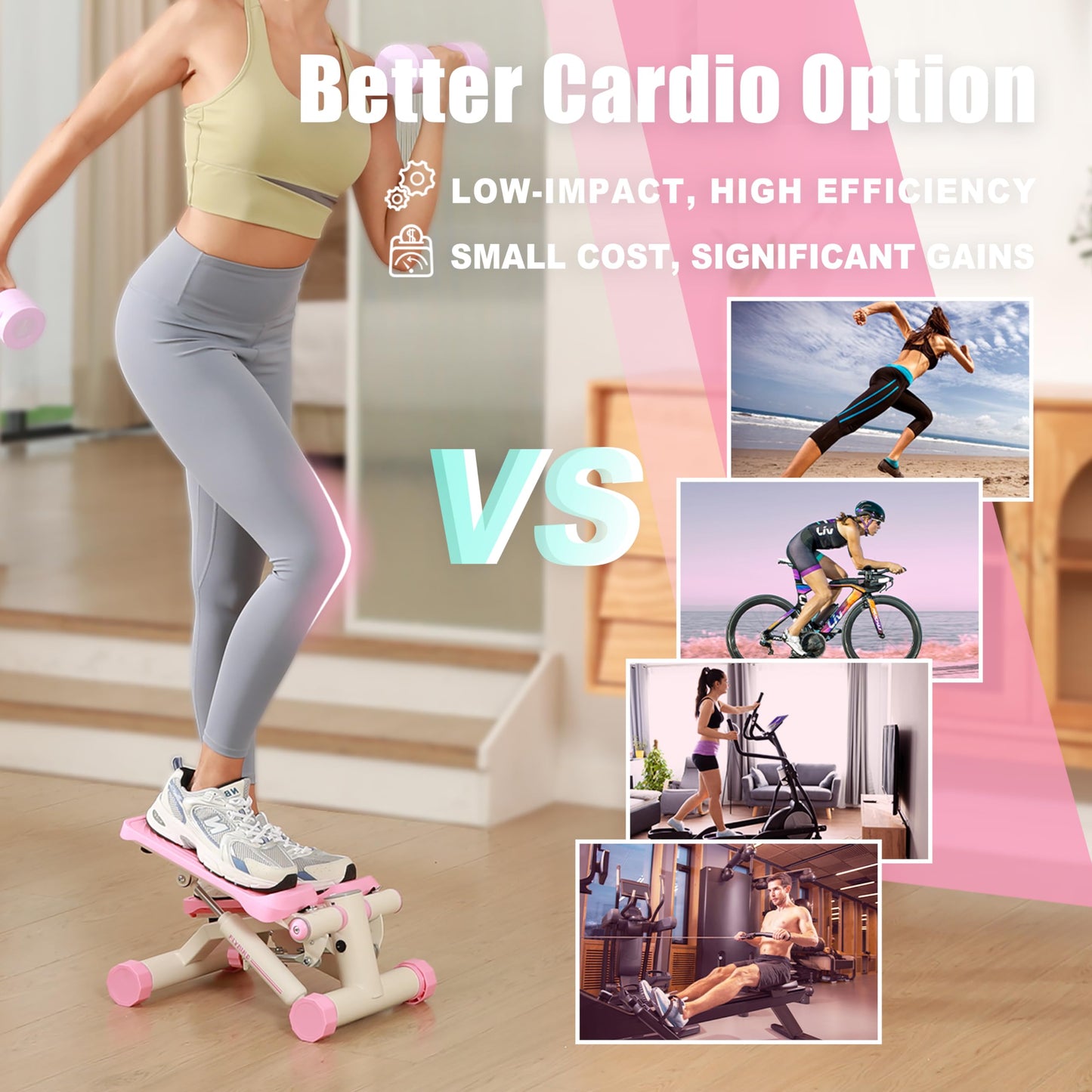 FLYBIRD Stepper for Exercise, Stair Stepper with Resistance Bands, Portable Mini Stepper with 330LB Loading Capacity, Adjustable Stride Height for Low-Impact Cardio Suitable for Full Body Workout