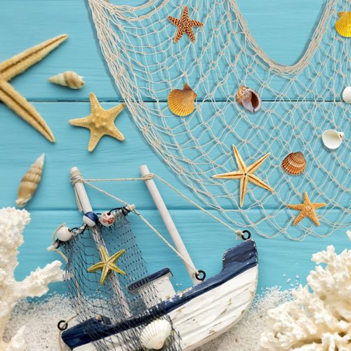 Decorative Fishing Net 5x10 ft,YuanDe 2 Pack Large Beige Picture Fish Net, Wall Photo Hanging Fishnet for Nautical Mermaid Pirate Ocean Themed Hawaii Beach Under The Sea Party Decorations
