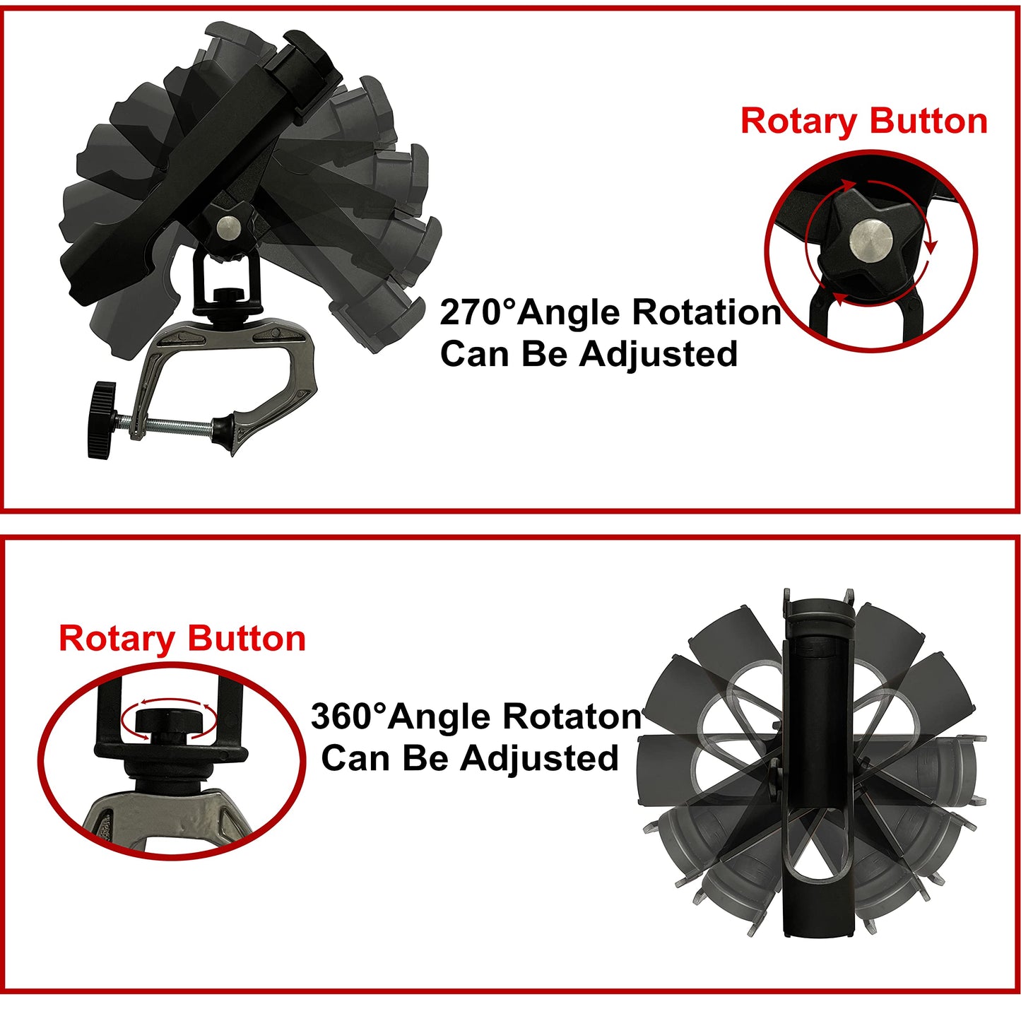HiUmi Fishing Boat Rods Holder with Large Clamp Opening 360 Degree Adjustable Fishing Rod Racks Folding Holder (RH20-4Pack)