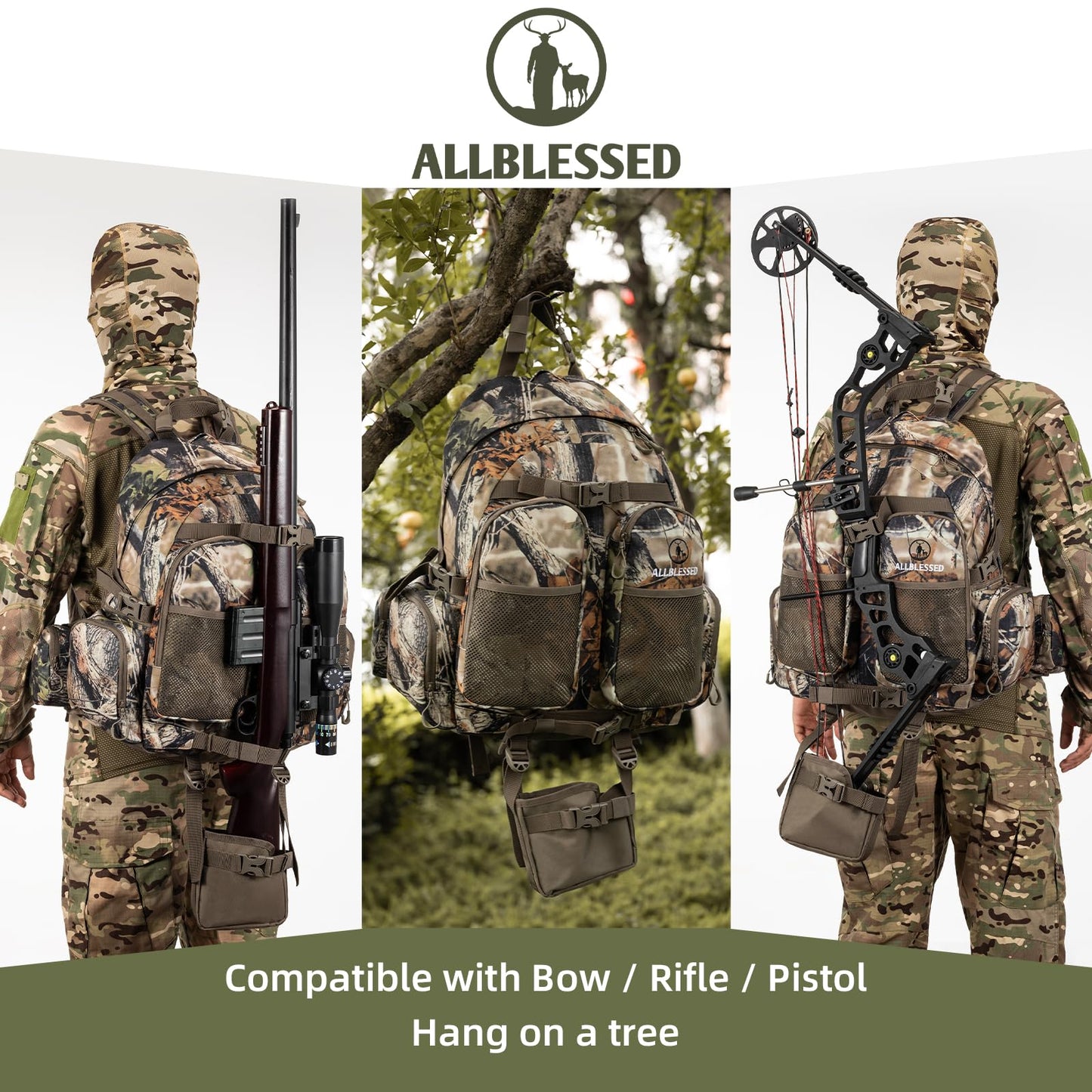ALLBLESSED hunting backpack for men Waterproof Camo Pack Hunting gifts for men gear Hunting Day Pack-BlessedBark-35L