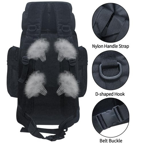 Nayubo 80L Hiking Backpack Camping Travel Daypack Waterproof Adjustable Extra Large Backpack Climbing Trekking Outdoor Sport Bag Molle Rucksack for Men Women (Black)