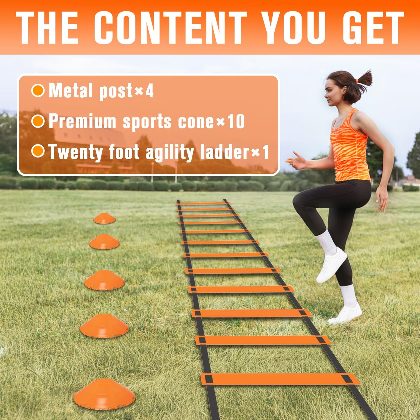 9TH SHOP Agility Ladder, Speed Ladder Agility Ladder, 20 Feet 12 Adjustable Rungs Training Ladder for Footwork and 10 Soccer Cones, 4 Stakes with Carry Bag