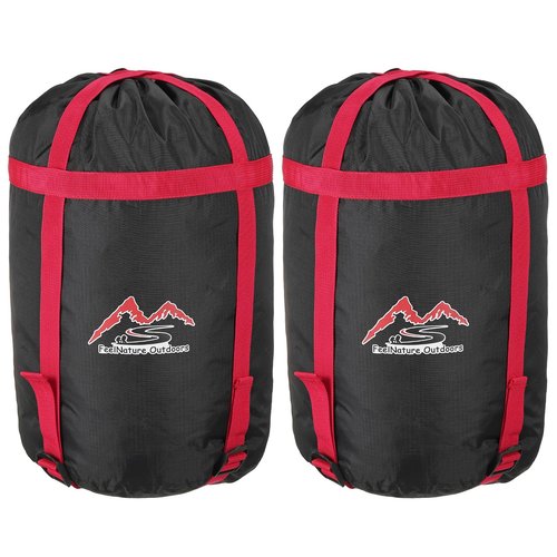 PATIKIL Compression Stuff Sack, 2 Pack S Size Waterproof Sleeping Bag Storage Sack Portable Compression Bag for Backpacking Camping, Black Red