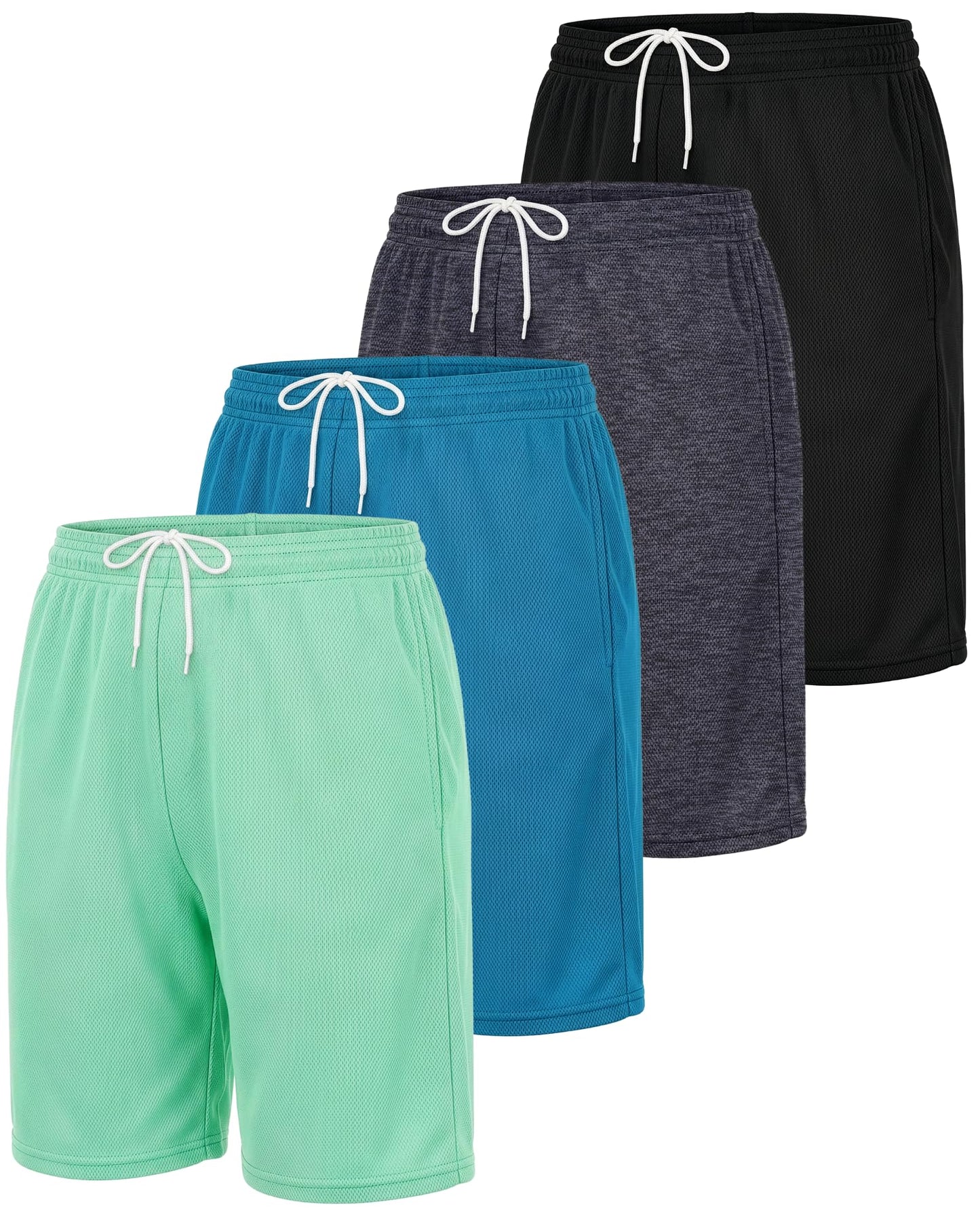 Real Essentials 4 Pack: Women's 7" Mesh Bermuda Athletic Shorts - Quick Dry Workout Running Pockets (Available in Plus Size)